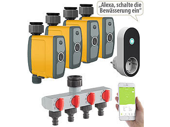 Royal Gardineer WLAN Bewässerung: WLAN-Bewässerungscomputer, Bewässerungsventil, 4-Wege-Verteiler, App (Bewässerung Magnetventil WLAN)
