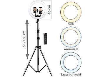 Somikon Videoleuchte: XL-LED-Ringlicht mit Smartphone-Halter, Ø 46 cm, USB-Port, dimmbar (Ring Light)