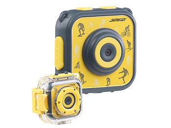 Somikon Helmkamera Kinder: Kinder-HD-Actioncam mit Unterwasser-Gehäuse & 6 virtuelle Foto-Rahmen (Kinderkamera Unterwasser)