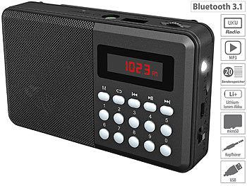 auvisio USB Radio:
auvisio FM-Taschenradio, Bluetooth, MP3-Player, Display, USB, microSD & Akku