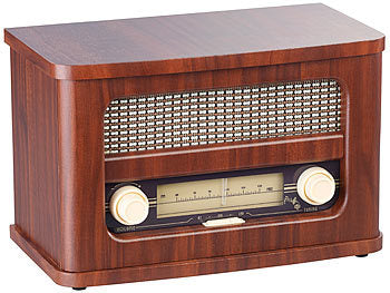 auvisio Nostalgie Radio:
auvisio Nostalgisches Stereo-FM-Radio 12W, Holz, Akku, Bluetooth, USB Ladeport