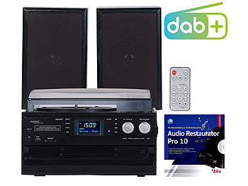 auvisio 5in1-Plattenspieler mit DAB+/FM-Radio, Bluetooth, CD/Kassetten-Player
