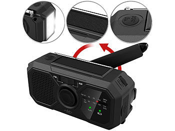 infactory Kurbelradios: infactory Solar- und Dynamo-Kurbel-Radio mit LED-Licht, SOS, Powerbank-Funktion
