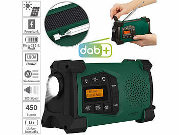 infactory Dynamo Radio:
infactory Mobiles Kurbelradio mit DAB+, EWF-Funktion, Solarpanel, LED, USB