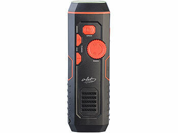 infactory Radio Kurbel: infactory Dynamo-FM-Radio und Taschenlampe mit 120-dB-Sirene, USB-Ladefunktion