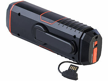 infactory Radio Kurbel: infactory Dynamo-FM-Radio und Taschenlampe mit 120-dB-Sirene, USB-Ladefunktion
