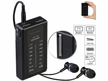 VR-Radio Taschenradio: VR-Radio Mobiles Mini-FM/AM-Transistorradio mit Ohrhörern, extralange Laufzeit