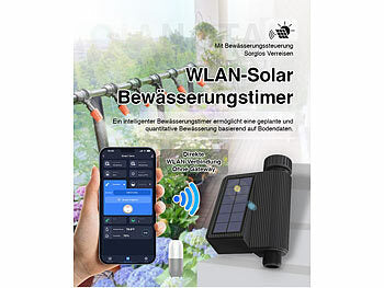 Royal Gardineer Solarbewässerungssystem: WLAN-Bewässerungscomputer, Solarpanel, BT-Gateway, App, Bodensensor