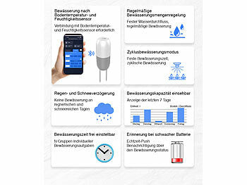 Royal Gardineer Solarbewässerungssystem: WLAN-Bewässerungscomputer, Solarpanel, BT-Gateway, App, Bodensensor