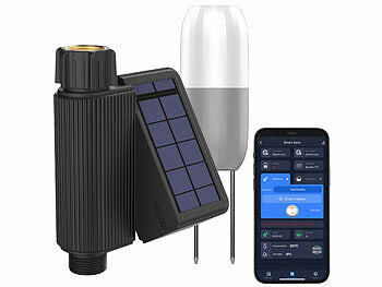 Royal Gardineer Solarbewässerungssystem: WLAN-Bewässerungscomputer, Solarpanel, BT-Gateway, App, Bodensensor