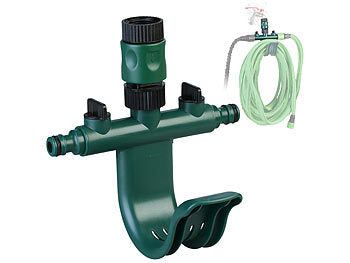 Royal Gardineer 2-Wege Wasser-Verteiler: Regulierbarer 2-fach-Wasserverteiler mit praktischer Schlauchhalterung (Wasserschlauch Wandhalterung)