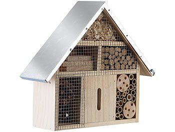 Royal Gardineer Profi-Insektenhotel: Insektenhotel "Maja" aus Naturholz, vormontiert, Metalldach