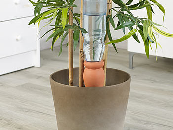 Royal Gardineer Bewässerung Pflanzen: 3er-Set 2in1-Terracotta-Wasserspender für Topfpflanzen, je 330 ml (Wasserspender für Pflanzen)