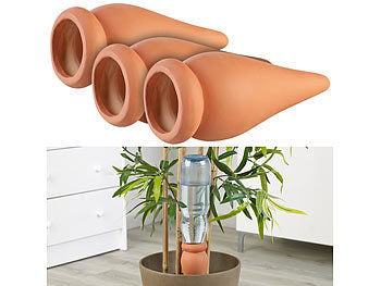 Royal Gardineer Bewässerung Pflanzen: 3er-Set 2in1-Terracotta-Wasserspender für Topfpflanzen, je 330 ml (Wasserspender für Pflanzen)