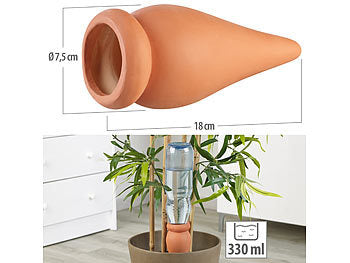 Royal Gardineer Bewässerung Pflanzen: 3er-Set 2in1-Terracotta-Wasserspender für Topfpflanzen, je 330 ml (Wasserspender für Pflanzen)
