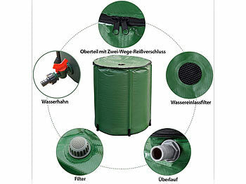 Royal Gardineer Wassertonne: Faltbare Regentonne mit Deckel, 500 l, 620 GSM-PVC, Schlauchanschluss (Regentonne-Regenwassertonne)
