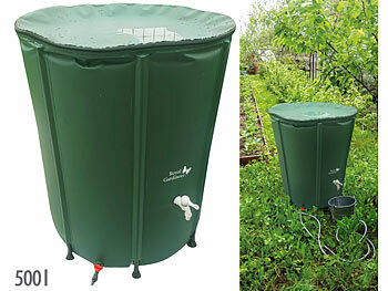 Royal Gardineer Wassertonne: Faltbare Regentonne mit Deckel, 500 l, 620 GSM-PVC, Schlauchanschluss (Regentonne-Regenwassertonne)