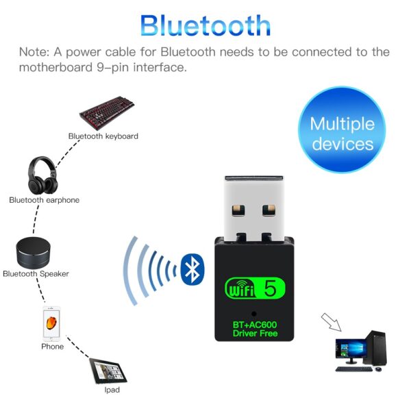 600 MBit s USB WLAN Bluetooth Adapter 2 in1 Dongle Dualband 2 4g 5GHz USB WLAN 2