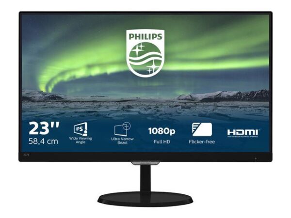 Philips E line 237E7QDSB Ecran LED 23 1920 x 1080 Full HD 1080p 60 Hz AH IPS 250 cd m2 1000 1 5 ms DVI D VGA HDMI MHL noir brillant