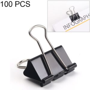 100PCS 19mm Schwarz Metallclip Notizen Brief Büroklammer Office Bind