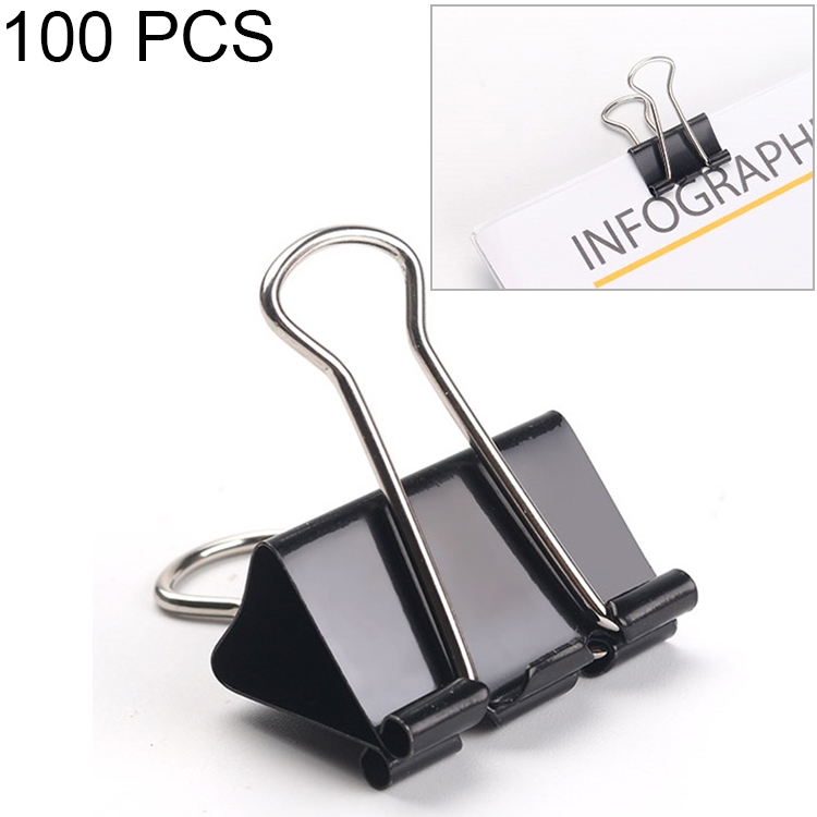 100PCS 19mm Schwarz Metallclip Notizen Brief Büroklammer Office Bind
