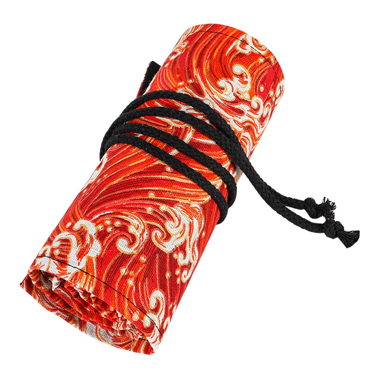 Golden Red Sea Wave Druckroller-Federmäppchen, großes Fassungsvermögen, große Stifttasche aus Segeltuch – Bild 2