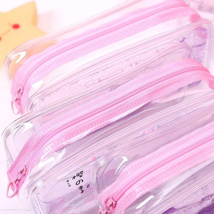 Niedliches PVC-Schweinchen-Muster-Federmäppchen, bunt, transparent, Treibsand, Mädchen-Stifttasche, kreatives Briefpapier, Schulbedarf – Bild 3