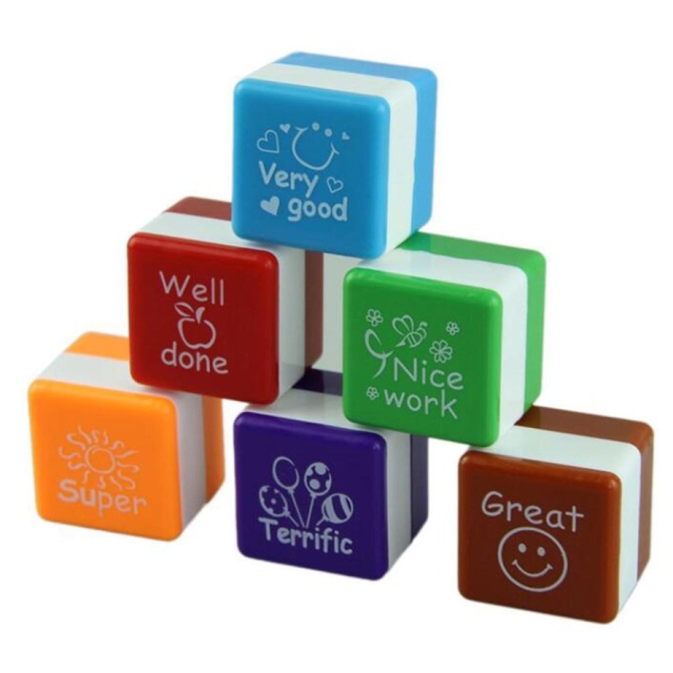 24 PCS / Box Lehrerkommentare Cartoon Plastic Square Stamps Buntes Muster Kinderspielzeugstempel – Bild 3
