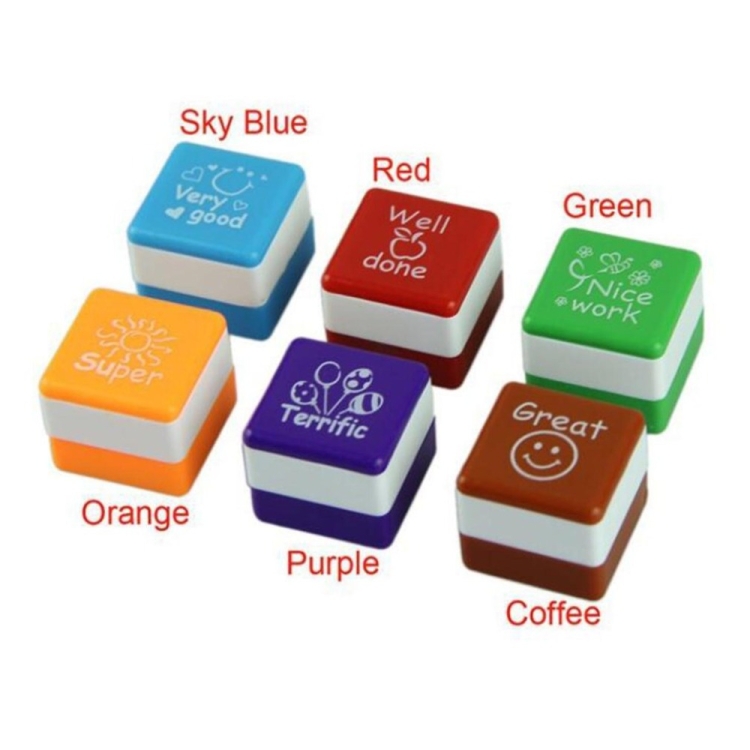 24 PCS / Box Lehrerkommentare Cartoon Plastic Square Stamps Buntes Muster Kinderspielzeugstempel – Bild 4