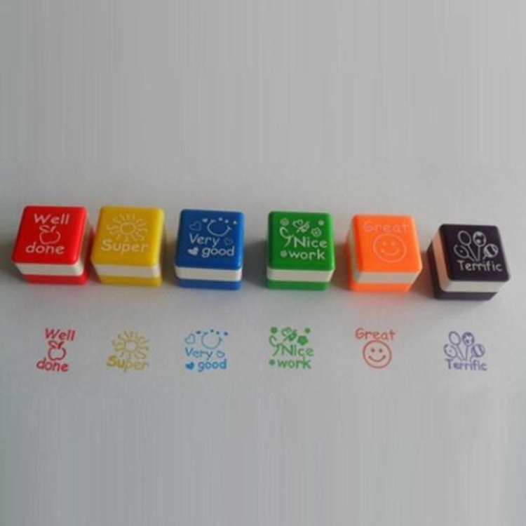 24 PCS / Box Lehrerkommentare Cartoon Plastic Square Stamps Buntes Muster Kinderspielzeugstempel – Bild 6
