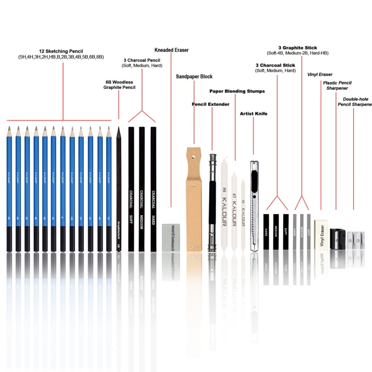 KALOUR 33-in-1-Skizzenstift-Set, Anfänger-Pinsel-Kunstzubehör – Bild 4