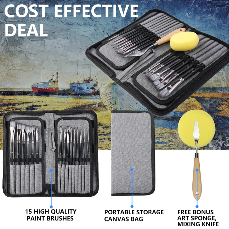 17-in-1-Acrylpinsel, Mehrzweck-Nylonwolle-Aquarellpinsel, Kunstmalmaterial, Qith-Leinwand-Maltasche – Bild 4