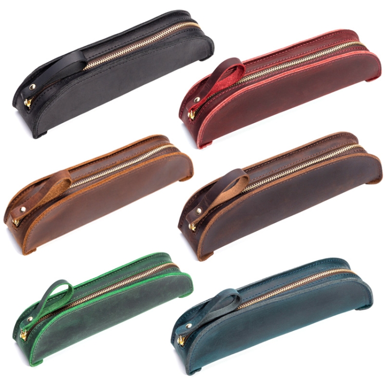 W-T18 Vintage handgefertigtes Federmäppchen aus echtem Leder mit Reißverschluss – Bild 2