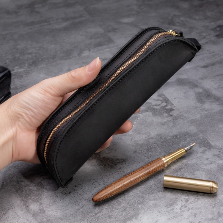 W-T18 Vintage handgefertigtes Federmäppchen aus echtem Leder mit Reißverschluss – Bild 6