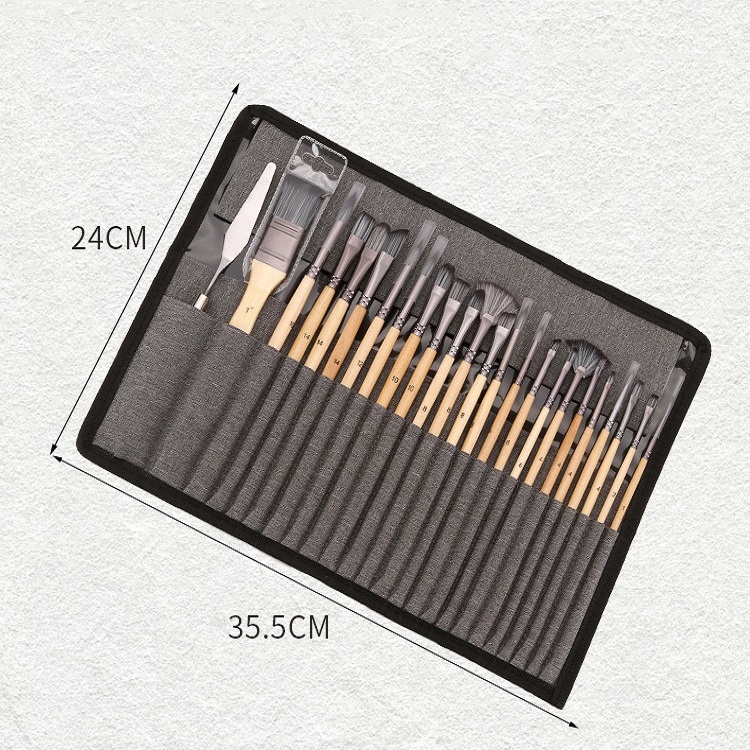 24-in-1 Nylon-Wollpinsel, Leinwand-Aufbewahrungsbeutel-Set, Ölgemälde, Gouache, Aquarellpinsel – Bild 3