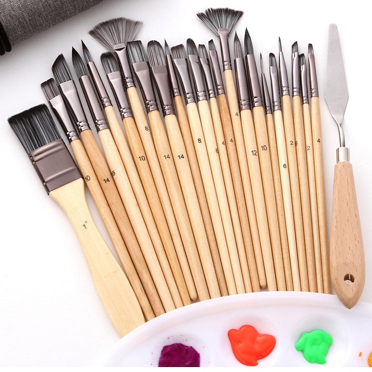 24-in-1 Nylon-Wollpinsel, Leinwand-Aufbewahrungsbeutel-Set, Ölgemälde, Gouache, Aquarellpinsel – Bild 6