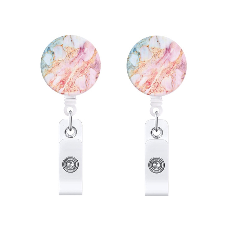 2 Stück ausziehbare Ausweisrolle mit Marmorstruktur, Tropfenkleber, Namensschild, Kartenabzeichen