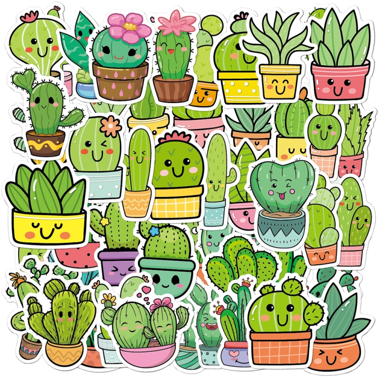 3 Sets 50 Teile/satz Cartoon Kaktus DIY Handbuch Dekorative Aufkleber Floral Laptop Wasserdichte Aufkleber – Bild 2