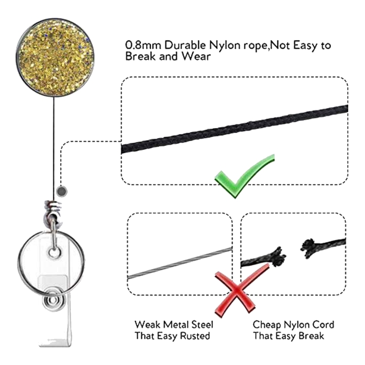 2 Stück Diamant-Glitzer-Pailletten, einziehbare Abzeichenrolle, Namensschild, Kartenhalter – Bild 3