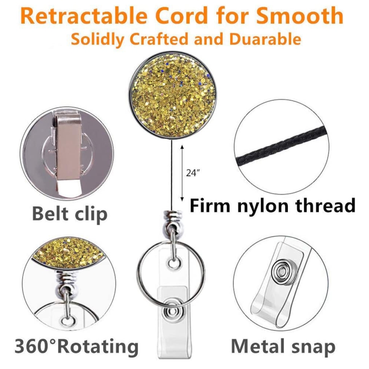 2 Stück Diamant-Glitzer-Pailletten, einziehbare Abzeichenrolle, Namensschild, Kartenhalter – Bild 4