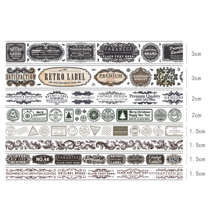 8 Rollen/Box, transparentes PET-Klebeband-Set im antiken Stil für Journaling, 3 cm x 2 + 2 cm x 2 + 1,5 cm x 4 – Bild 2