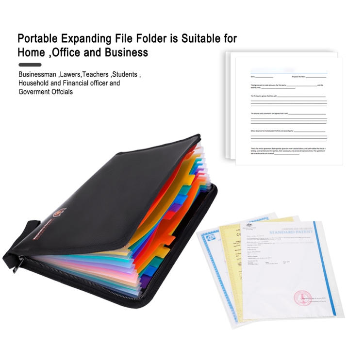 Feuerfester, wasserdichter Akkordeon-Aktenbeutel, Dokumenten-Organizer mit 13 Taschen, Größe A4 – Bild 3