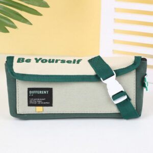 Double Layer Large Capacity Flip-Top Triangular Pen Pouch Simple Canvas Stationery Pouch