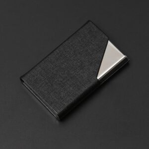 Stainless Steel Business Card Holder with Oracle PU Leather Flip-Top Metal Name Card Case