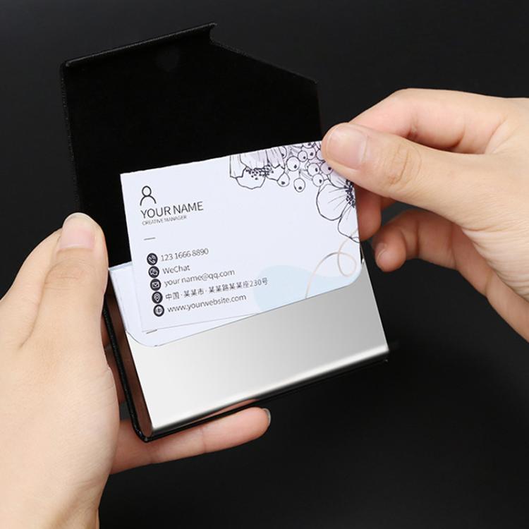 Stainless Steel Business Card Holder with Oracle PU Leather Flip-Top Metal Name Card Case – Bild 3