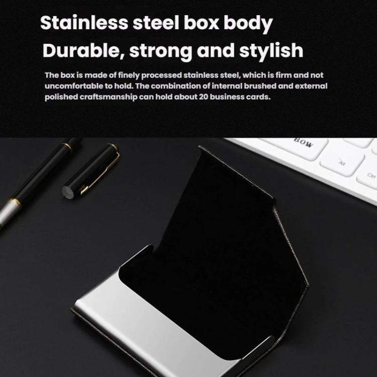 Stainless Steel Business Card Holder with Oracle PU Leather Flip-Top Metal Name Card Case – Bild 5